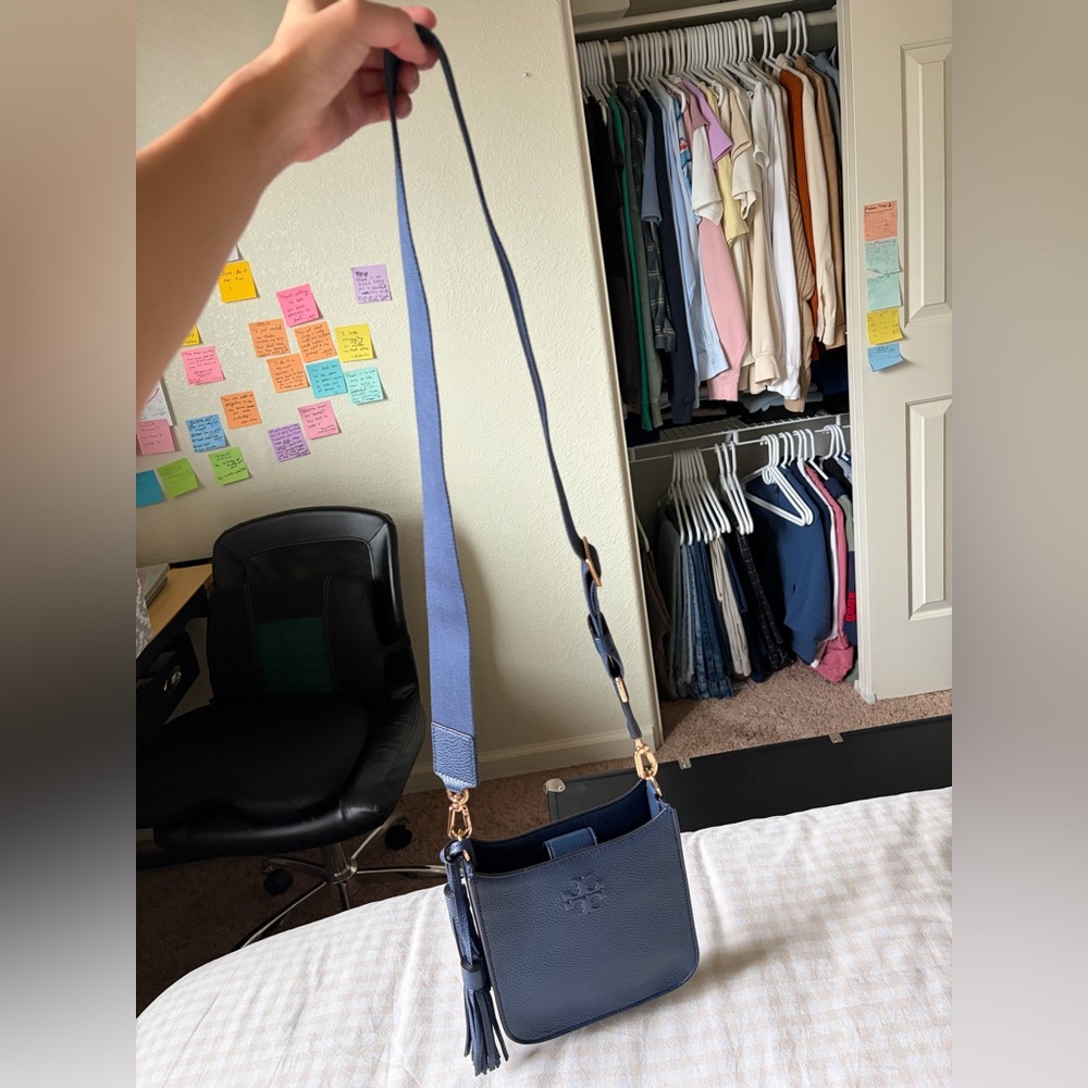 Tory Burch Navy Leather Tassel Crossbody Bag - Picture 2 of 14